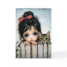 Birthday Little Girl with Big Eyes and Pet Cat