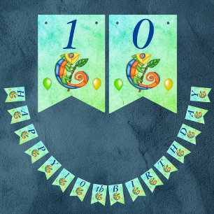 Birthday Lizard Balloons Vibrant Colour Blue Green Bunting