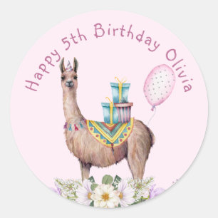 Birthday Llama Classic Round Sticker