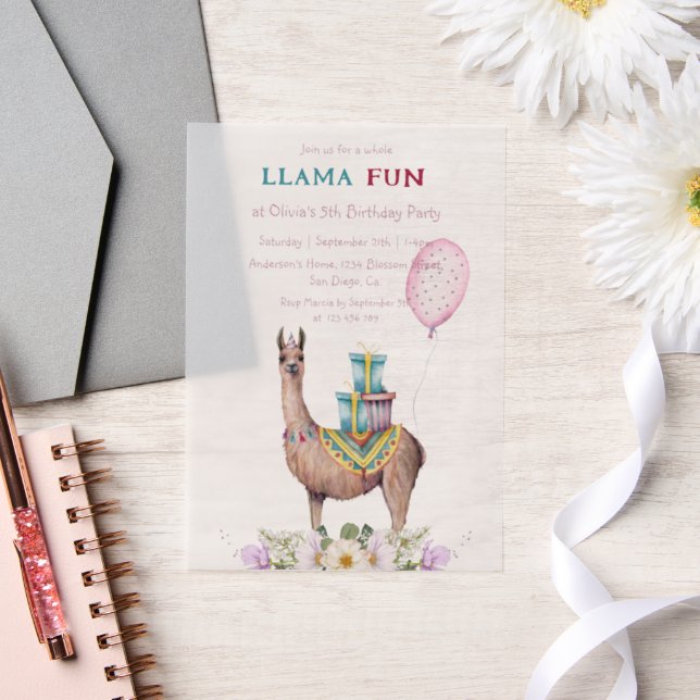 Birthday Llama Vellum Invitations (Wedding)