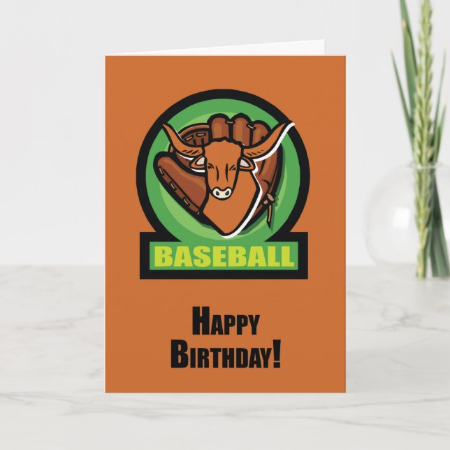 Birthday Longhorn Baseball Orange and Black Card (Front)