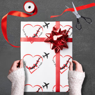 Birthday Love You so much Heart & Aeroplane Cute Wrapping Paper