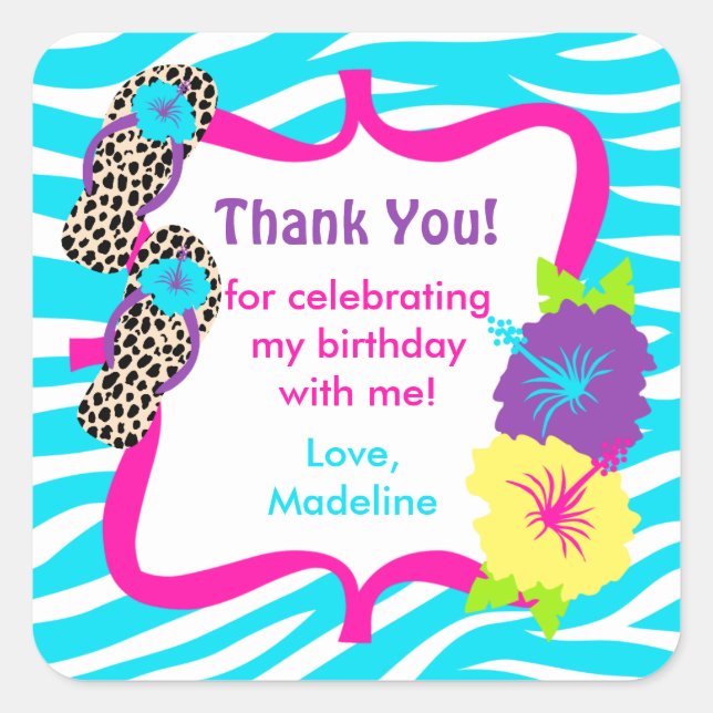 Birthday Luau Party Favour Tag (Front)