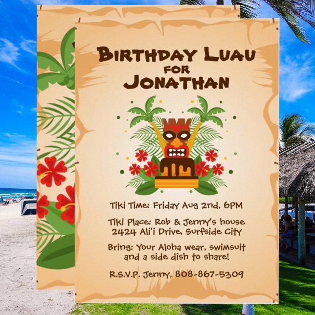 Birthday Luau Tropical Hawaiian Tiki Bar BBQ Party Invitation (Creator Uploaded)