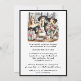 Birthday Lunch Chic Ladies Black Hat Invitation