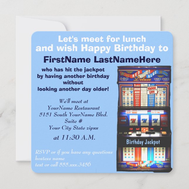 Birthday Luncheon Slot Machine Jackpot Invitation (Front)