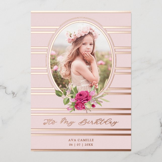 Birthday Luxury Pink Floral Garland Photo (Front)