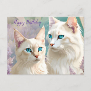 Birthday Lynx Point Siamese Cat Portrait Art Postcard