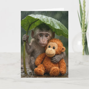 Birthday Macaque Monkey with Orangutan Card