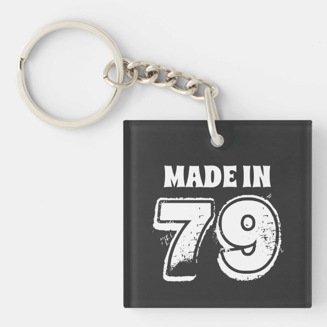 Birthday Made in '79 Typography Black Key Ring (Front)