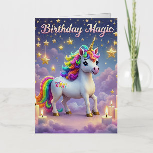 Birthday Magic poster Whimsical unicorn kids party Foil Greeting Card