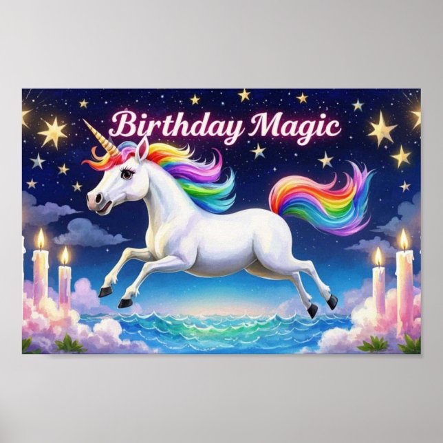 Birthday Magic poster Whimsical unicorn party art (Front)