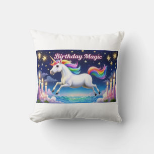Birthday Magic poster Whimsical unicorn party art Cushion