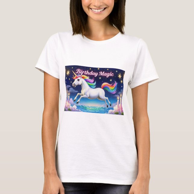 Birthday Magic poster Whimsical unicorn party art T-Shirt (Front)