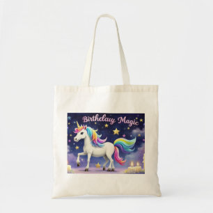 Birthday Magic Whimsical unicorn tote bag rainbow 