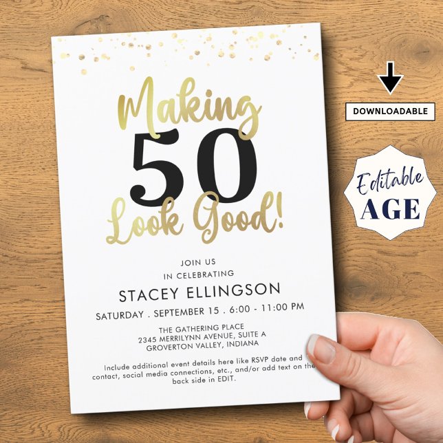 Birthday Making AGE Look Good Gold Black Invitation (Creator Uploaded)
