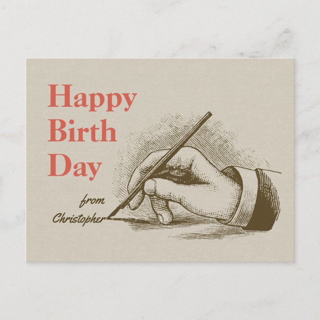 Birthday Male hand holding a fountain pen CC0997 Postcard (Front)