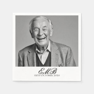 Birthday Male Stylish Photo Black White Monogram  Napkin