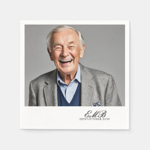 Birthday Male Stylish Photo White Monogram Napkin