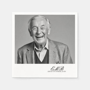 Birthday Male Stylish Photo White Monogram  Napkin