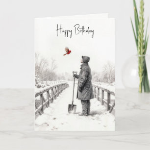 Birthday Man Watching a Cardinal Card