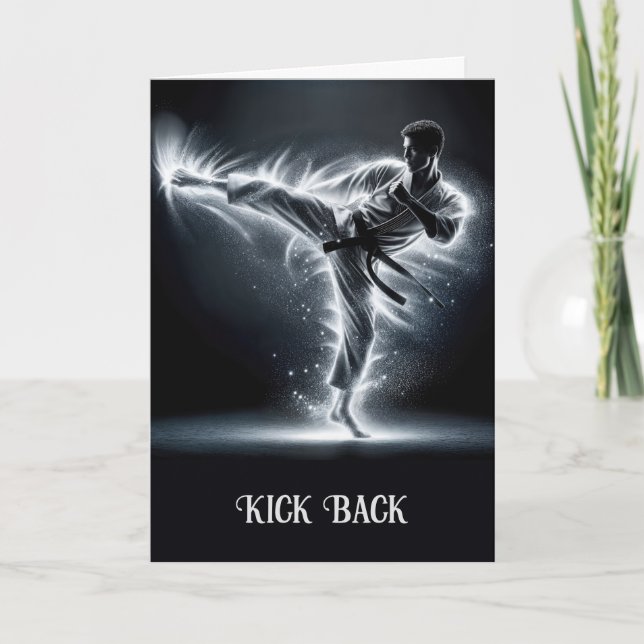 Birthday Martial Art With Neon Energy Light Trails Card (Front)