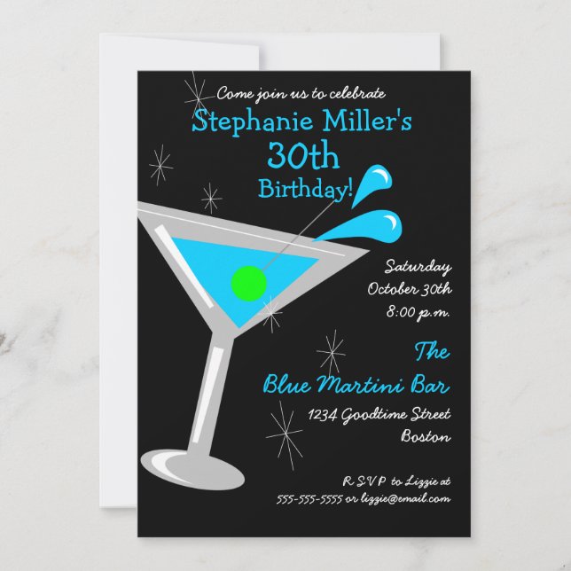 Birthday Martini Cocktail Invitation (Front)