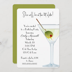 Birthday Martini Party On White Invitation