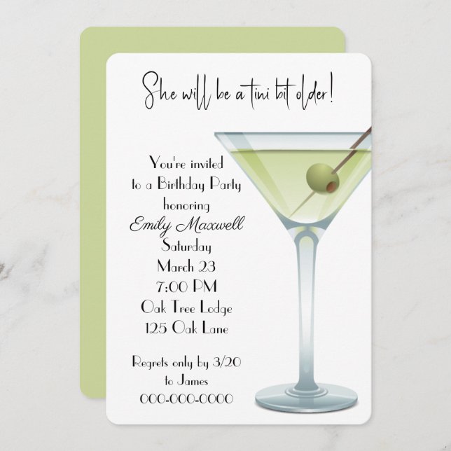 Birthday Martini Party On White Invitation (Front/Back)