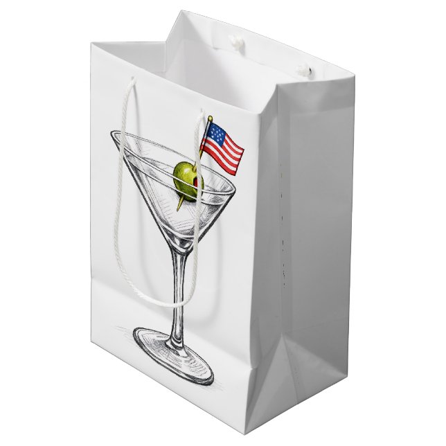 Birthday Martini with American Flag Medium Gift Bag (Front Angled)