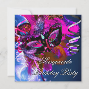 Birthday Masquerade Party Mask Blue Pink Invitation