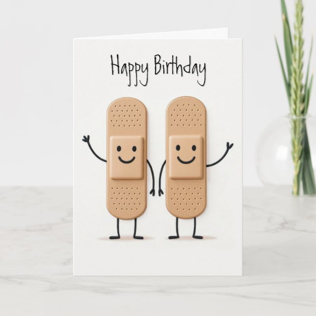Birthday Medical Bandage Stick Figures People Card (Front)