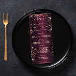 Birthday Menu burgundy rose gold photo fun facts<br><div class="desc">Birthday party menu card.  Personalise and add a name,  age,  date and the menu. A chic burgundy faux metallic looking background,  decorated with rose gold faux glitter dust. 
Back: add a photo of the birthday girl,  fun facts and names.</div>