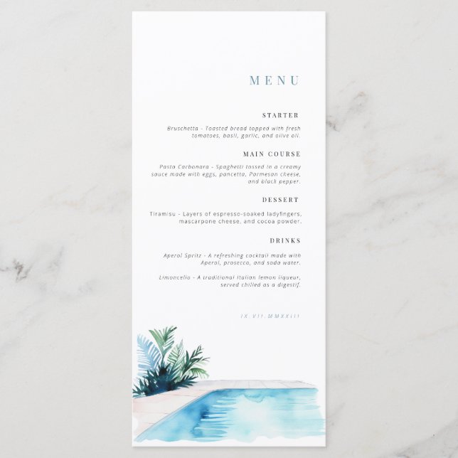 Birthday Menu | Celebration menu | Pool Party (Front)