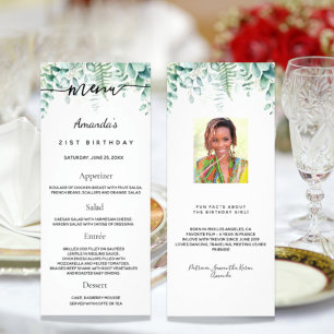 Birthday Menu eucalyptus greenery photo fun facts