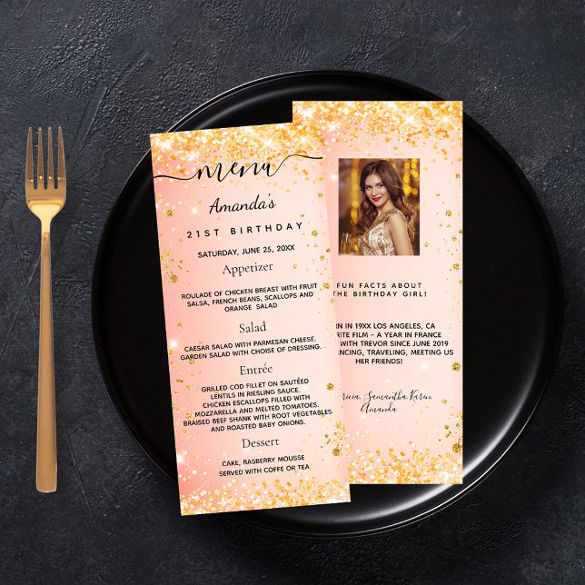 Birthday Menu orange glitter photo fun facts (Creator Uploaded)