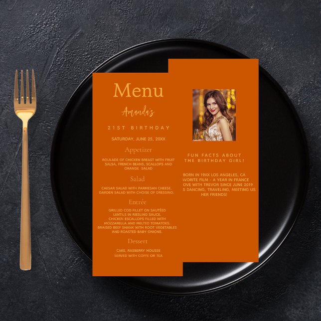 Birthday Menu orange glitter photo fun facts (Creator Uploaded)