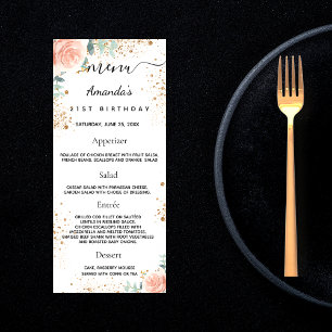 Birthday Menu rose gold floral eucalyptus glitter