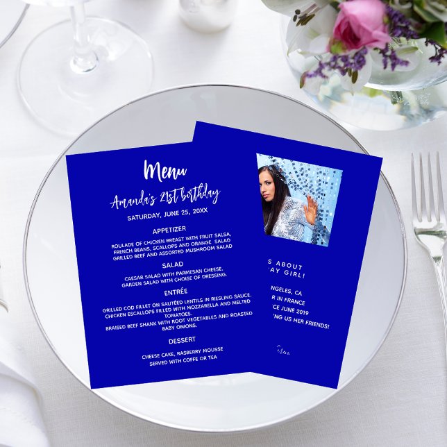 Birthday menu royal blue fun facts photo budget (Creator Uploaded)