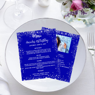 Birthday menu royal blue glitter fun facts photo