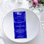 Birthday Menu royal blue silver sparkles<br><div class="desc">Birthday party menu card.  Personalise and add a name,  age,  date and the menu. A royal blue background,  decorated with faux silver glitter. White coloured letters.</div>