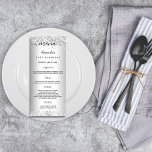 Birthday Menu silver confetti elegant<br><div class="desc">Birthday party menu card.  Personalise and add a name,  age,  date and the menu. Faux silver looking background,  decorted with confetti.  Black coloured letters.</div>