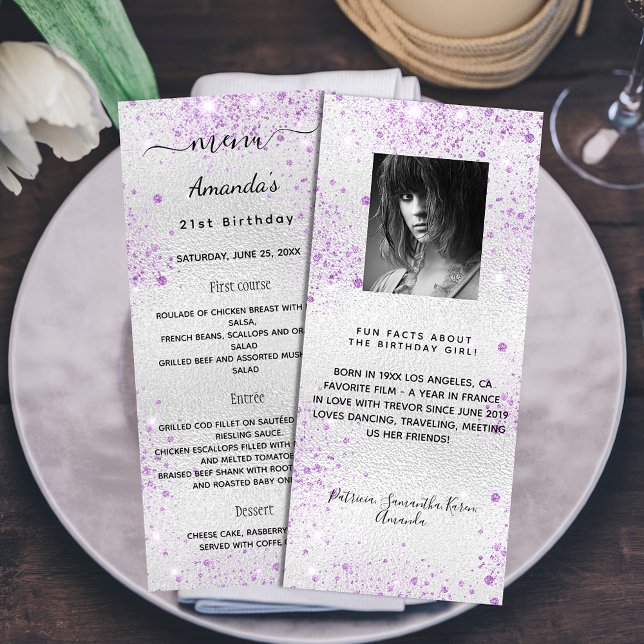 Birthday Menu silver purple photo fun facts (Creator Uploaded)