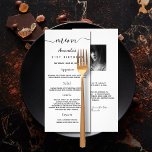 Birthday Menu white black photo fun facts simple<br><div class="desc">Birthday party menu card.  Personalise and add a name,  age,  date and the menu. A chic white background.  Black coloured letters.
Back: add a photo of the birthday girl,  fun facts and names.</div>