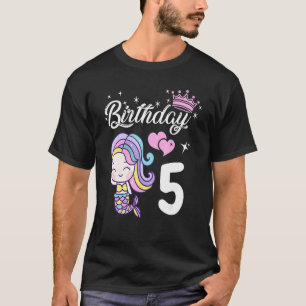 Birthday Mermaid Girl 5 Year Old Themed Mermaid Bi T-Shirt