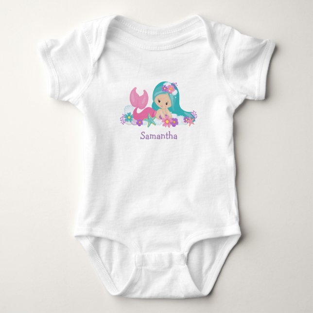 Birthday Mermaid Party Baby Bodysuit (Front)