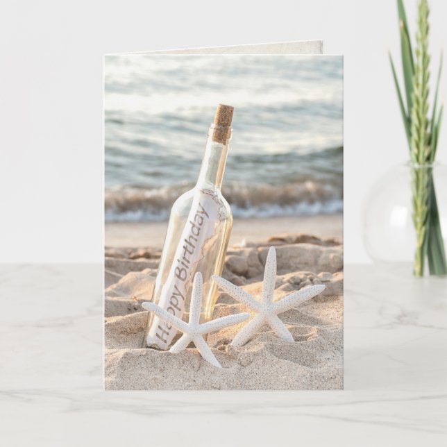 birthday message in a bottle with starfish card (Front)