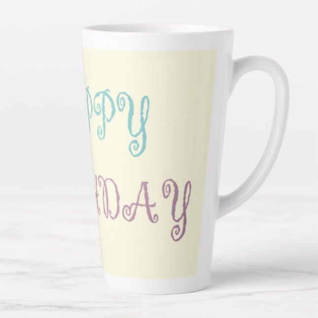 Birthday message pink fancy script latte mug (Right)