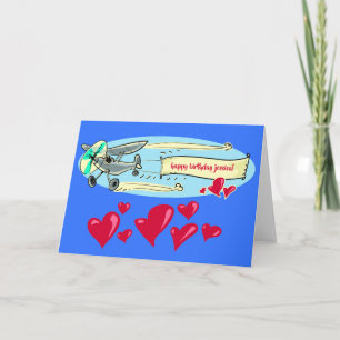 birthday message with aeroplane cartoon card