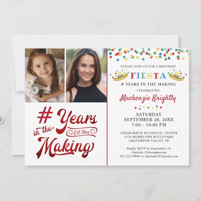 Birthday Mexican Fiesta 2 Photo Any Age Invitation (Front)